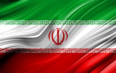4k, İran bayrağı, Asya &#252;lkeleri, 3D dalgalar, İran Bayrağı, ulusal semboller, İran, 3D bayrak, sanat, Asya