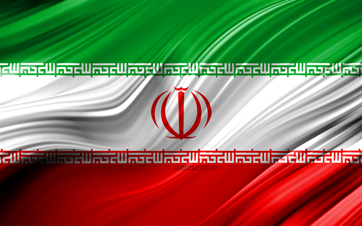 4k, Iranian flag, Asian countries, 3D waves, Flag of Iran, national symbols, Iran 3D flag, art, Asia, Iran