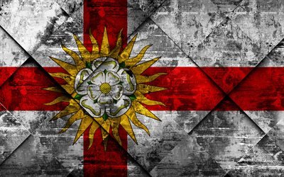 Flag of West Riding of Yorkshire, 4k, grunge art, rhombus grunge texture, Counties of England, West Riding of Yorkshire flag, England, national symbols, West Riding of Yorkshire, United Kingdom, creative art