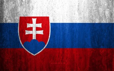 Flag of Slovakia, 4k, stone background, grunge flag, Europe, Slovakia flag, grunge art, national symbols, Slovakia, stone texture