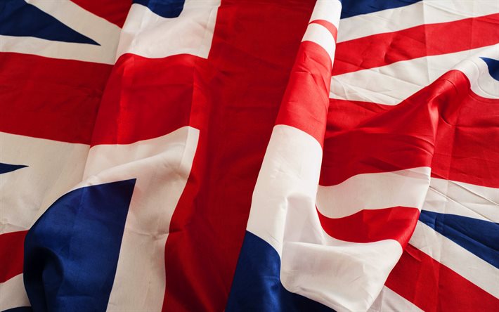 Kumaş Union Jack, Jack Birleşik Krallık, Union Jack, Birleşik Krallık kumaş bayrağı, Birleşik Krallık bayrağı, Union Jack bayrak, Birleşik Krallık, Birlik bayrağı, makro, Avrupa, ulusal semboller, Bayrak buruşuk