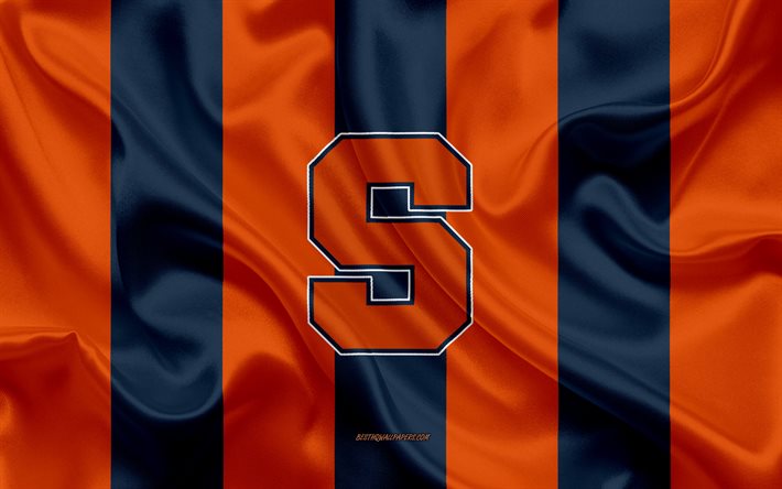 Syracuse Orange, Amerikan futbol takımı, amblem, ipek bayrak, turuncu-mavi ipek doku, NCAA, Syracuse Orange logo, Syracuse, New York, ABD, Amerikan Futbolu