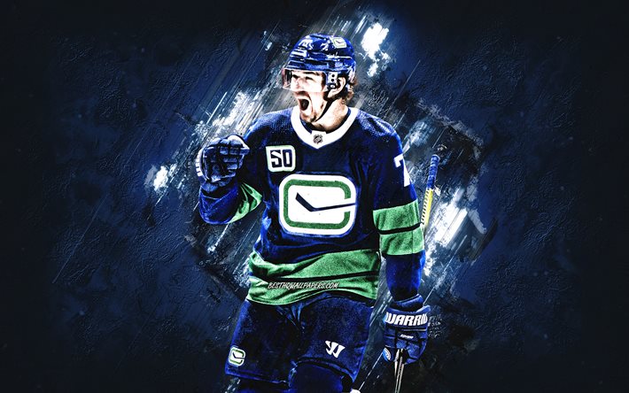 Tyler Toffoli, Vancouver Canucks, NHL, Canadian hockey player, blue stone background, hockey, USA, National Hockey League