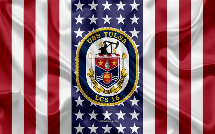 USS Tulsa Emblem, LCS-16, Amerikanska Flaggan, US Navy, USA, USS Tulsa Badge, AMERIKANSKA krigsfartyg, Emblem av USS Tulsa