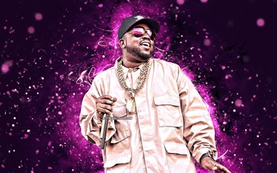 Big Boi, 4k, o rapper americano, violeta luzes de neon, estrelas da m&#250;sica, criativo, Antwan Andre Patton, celebridade americana, Big Boi 4K