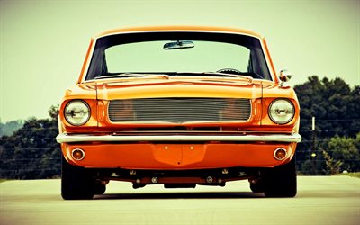 Ford Mustang, front view, 1967 cars, tuning, retro cars, muscle cars, orange Mustang, 1967 Ford Mustang, american cars, Ford