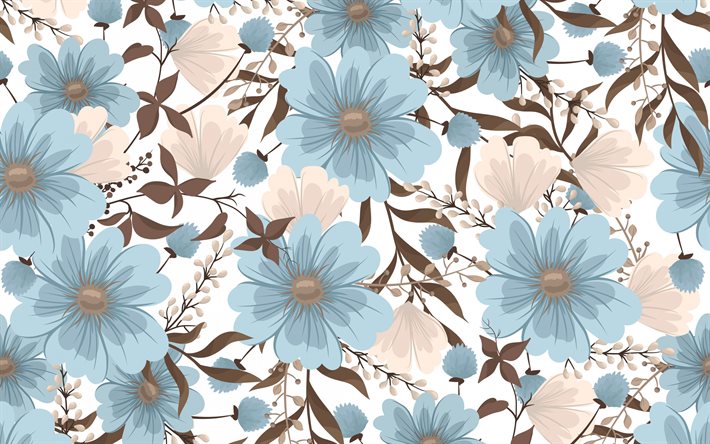 retro flores textura, azul marrom flores textura, retro, floral de fundo, textura com flores, retro fundos