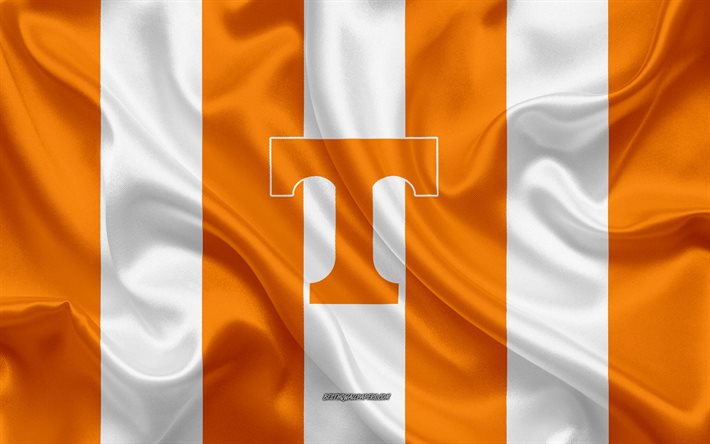 Tennessee Volunteers, American football team, emblem, silk flag, orange-white silk texture, NCAA, Tennessee Volunteers logo, Knoxville, Tennessee, USA, American football, University of Tennessee
