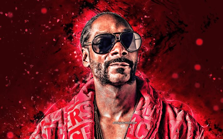 Snoop Dogg, 4k, o rapper americano, vermelho luzes de neon, estrelas da m&#250;sica, Snoop Lion, celebridade americana, criativo, Cordozar Calvin Broadus Jr, obras de arte, Snoop Dogg 4K