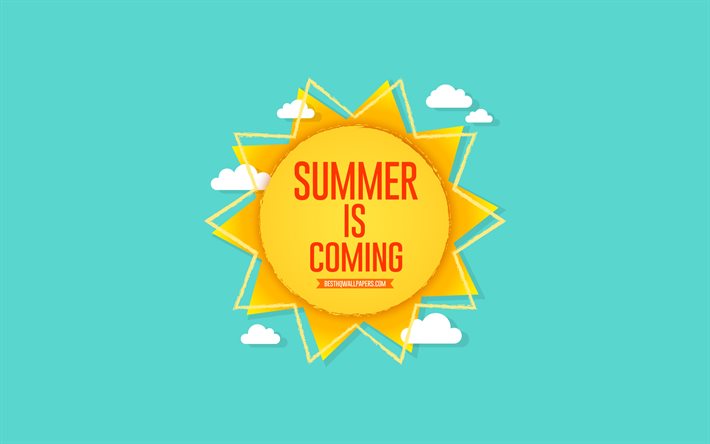 Summer is coming, sun, blue background, summer concerts, summer art, paper sun, Summer is coming concerts