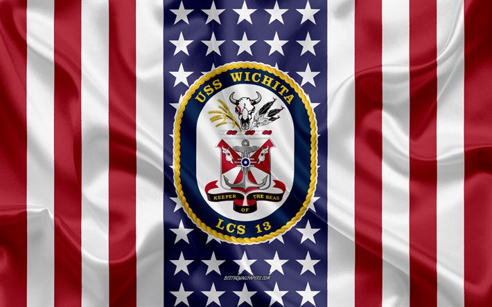 حاملة شعار ويتشيتا, LCS-13, العلم الأمريكي, البحرية الأمريكية, الولايات المتحدة الأمريكية, يو اس اس ويتشيتا شارة, سفينة حربية أمريكية, شعار يو اس اس ويتشيتا