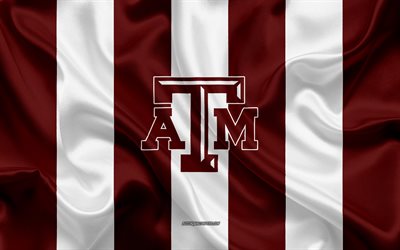 Texas AM Aggies, American football team, emblem, silk flag, burgundy white silk texture, NCAA, Texas AM Aggies logo, College Station, Texas, USA, American football