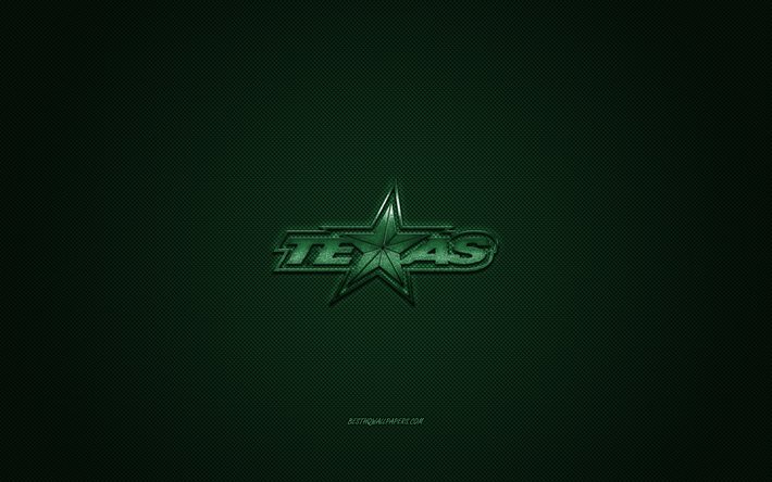 Texas Estrellas, de la American hockey club, AHL, logotipo verde, verde de fibra de carbono de fondo, hockey, Cedar Park, Texas, estados UNIDOS, Texas Estrellas logotipo