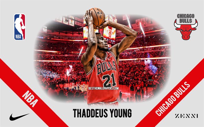 Thaddeus Young, Chicago Bulls, American Basketball Player, NBA, portrait, USA, basketball, United Center, Chicago Bulls logo