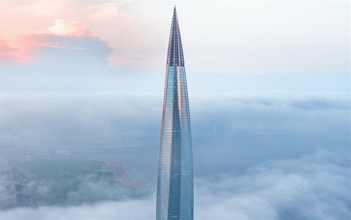 Lakhtaセンター, 超高層ビル, 夜, 夕日, ビジネスセンター, サンクトペテルブルク, ロシア