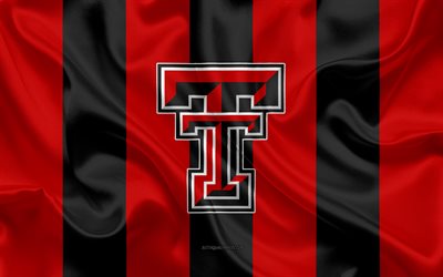 Texas Tech, American football team, emblem, silk flag, red-black silk texture, NCAA, Texas Tech logo, Lubbock, Texas, USA, American football, Texas Tech University