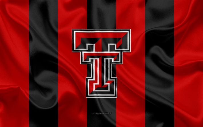 Texas Tech, Time de futebol americano, emblema, seda bandeira, vermelho-preto de seda textura, NCAA, Texas Tech logotipo, Lubbock, Texas, EUA, Futebol americano, Universidade Texas Tech