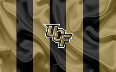 UCF Knights, American football team, emblem, silk flag, gold black silk texture, NCAA, UCF Knights logo, Orlando, Florida, USA, American football, University of Central Florida