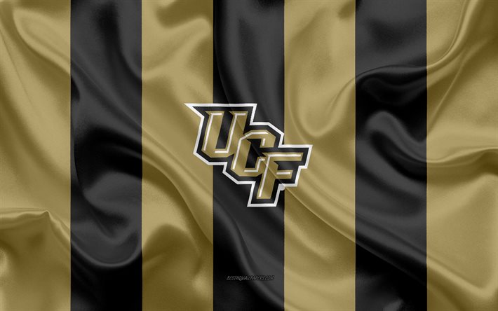 UCF Knights, el equipo de f&#250;tbol Americano, el emblema, la bandera de seda, el oro negro de seda textura, de la NCAA, la UCF Knights logotipo, Orlando, Florida, estados UNIDOS, el f&#250;tbol Americano de la Universidad de la Florida Central