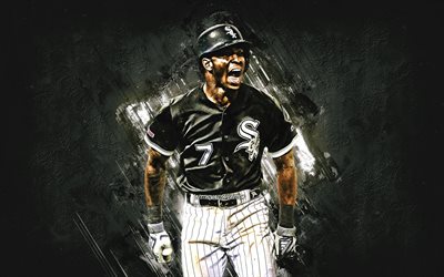 Tim Anderson, Chicago White Sox, MLB, american baseball player, portrait, black stone background, Major League Baseball