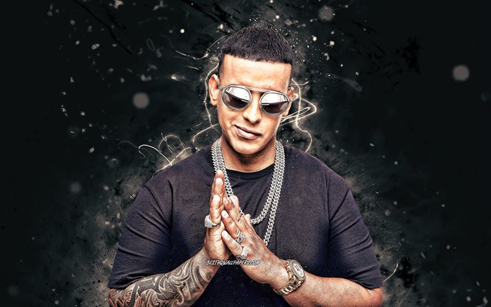 Daddy Yankee, 4k, 2020, il cantante portoricano, bianca luci al neon, star della musica, creativo, Raymon Luis Ayala Rodr&#237;guez, la superstar americana di celebrit&#224;, Daddy Yankee 4K