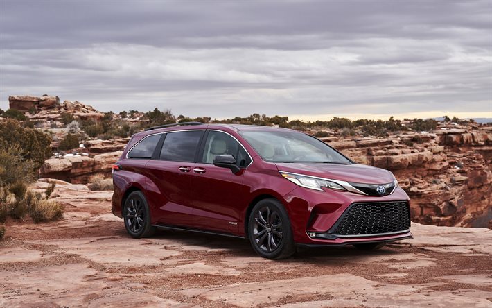 Toyota Sienna, 2021, front view, exterior, new red Sienna, japanese cars, Sienna XSE, Toyota