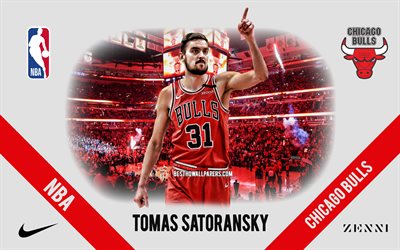 Tomas Satoransky, Chicago Bulls, Czech Basketball Player, NBA, portrait, USA, basketball, United Center, Chicago Bulls logo