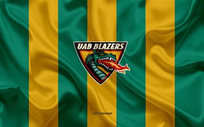 UAB Blazers, American football team, emblem, silk flag, green yellow silk texture, NCAA, UAB Blazers logo, Birmingham, Alabama, USA, American football, University of Alabama