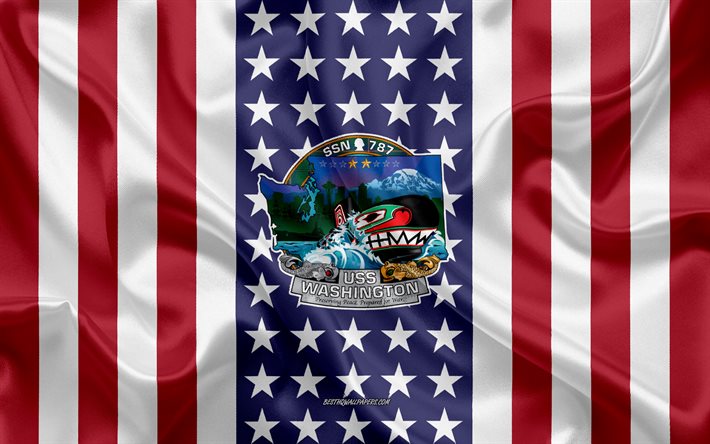 USS Washington Emblem, SSN-787, Amerikanska Flaggan, US Navy, USA, USS Washington Badge, AMERIKANSKA krigsfartyg, Emblem av USS Washington