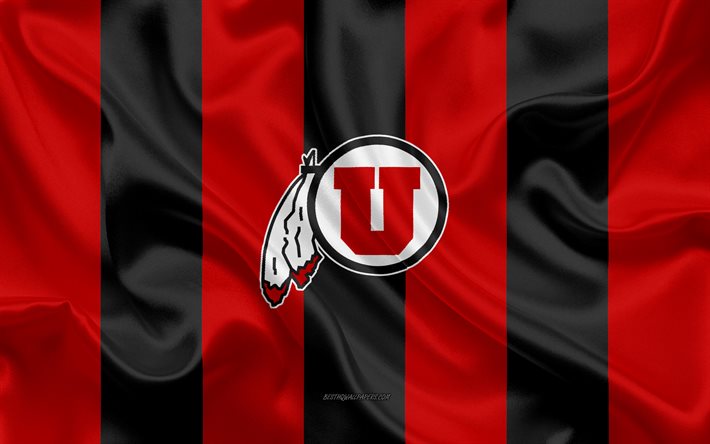Utah Utes, American football team, emblem, silk flag, red-black silk texture, NCAA, Utah Utes logo, Salt Lake City, Utah, USA, American football, University of Utah