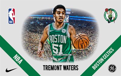 Tremont Waters, Boston Celtics, American Basketball Player, NBA, portrait, USA, basketball, TD Garden, Boston Celtics logo