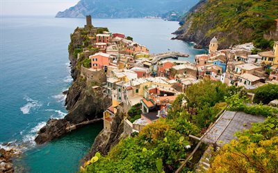 Doria Castle, Vernazza, Ligurian sahil, Deniz, eski kale, Cinque Terre, Liguria, İtalya