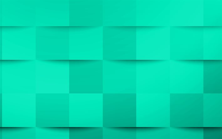 Turquoise 3d squares texture, Turquoise creative texture, Turquoise 3d abstraction, Turquoise 3d background, Turquoise mosaic texture
