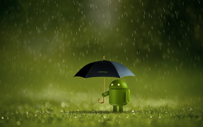 Android, la lluvia, bokeh, creativo, ilustraci&#243;n de dibujos animados de Android