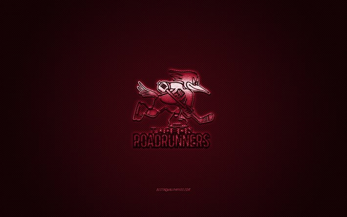 Rovaniemi Roadrunners, American hockey club, AHL, viininpunainen logo, viininpunainen hiilikuitu tausta, j&#228;&#228;kiekko, Tucson, Arizona, USA, Rovaniemi Roadrunners logo