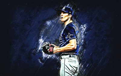 Tyler Glasnow, Tampa Bay Rays, MLB, american baseball player, portrait, blue stone background, baseball, Major League Baseball