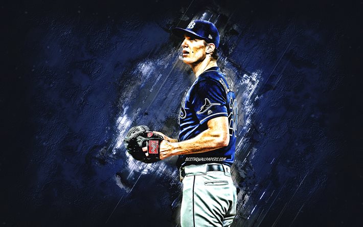 Tyler Glasnow, Rays de Tampa Bay, MLB, b&#233;isbol americano jugador, retrato, la piedra azul de fondo, el b&#233;isbol de la Liga Mayor de B&#233;isbol