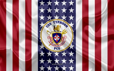 USS Typhoon Emblem, PC-5, American Flag, US Navy, USA, USS Typhoon Badge, US warship, Emblem of the USS Typhoon