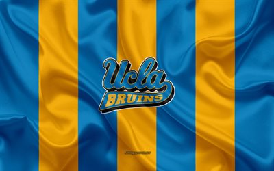UCLA Bruins, American football team, emblem, silk flag, yellow-blue silk texture, NCAA, UCLA Bruins logo, Pasadena, California, USA, American football, University of California, Los Angeles