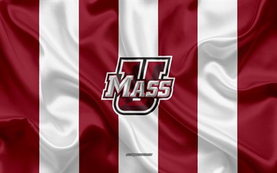 UMass Minutemen, American football team, emblem, silk flag, burgundy white silk texture, NCAA, UMass Minutemen logo, Amherst, Massachusetts, USA, American football