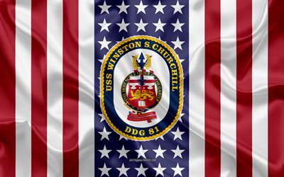 USS Winston S Churchill Emblem, DDG-81, American Flag, US Navy, USA, USS Winston S Churchill Badge, US warship, Emblem of the USS Winston S Churchill