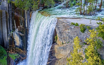 Vernal Falls, Yosemite National Park, summer, mountains, waterfall, California, USA, beautiful nature, american landmarks, America