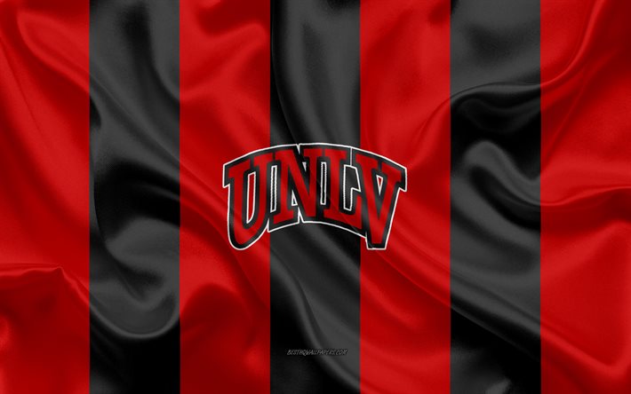 UNLV Rebeldes, Time de futebol americano, emblema, seda bandeira, vermelho-preto de seda textura, NCAA, UNLV Rebeldes logotipo, Para&#237;so, Nevada, EUA, Futebol americano