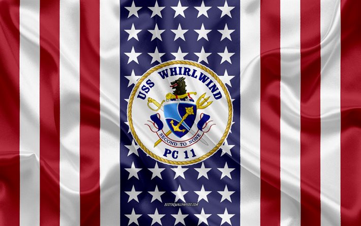 USS Whirlwind Emblem PC-11, American Flag, US Navy, USA, USS Whirlwind Badge, US warship, Emblem of the USS Whirlwind