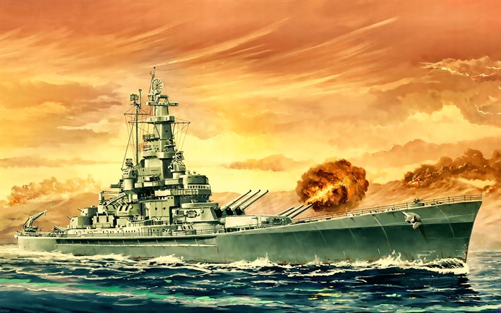 USS Massachusetts, artwork, BB-59, battleships, US army, battleship, United States Navy, LCS, US Navy, South Dakota-class, USS Massachusetts BB-59