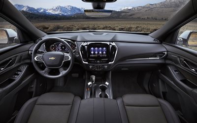 Chevrolet Traverse, 2021, interior, inside view, front panel, Traverse interior, american cars, Chevrolet