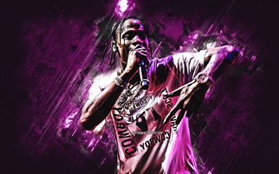 Travis Scott, Jacques Berman Webster II, portrait, purple stone background, american rapper, creative art