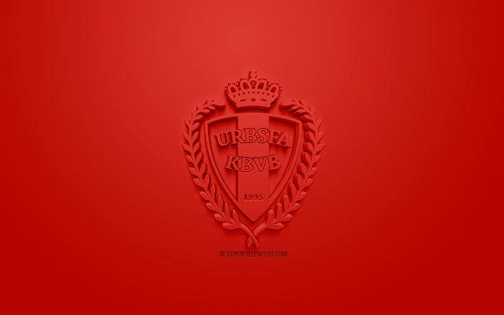 Belgien landslaget, kreativa 3D-logotyp, r&#246;d bakgrund, 3d-logotyp, Belgien, Europa, UEFA, 3d-konst, fotboll
