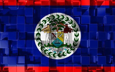 Bandiera del Belize, 3d, bandiera, cubetti di grana, Bandiere del Nord America paesi, 3d arte, Belize, America del Nord, texture 3d, bandiera del Belize