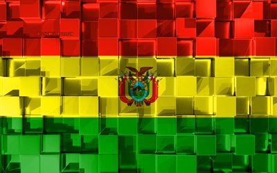Bandiera della Bolivia, 3d, bandiera, cubetti di grana, Bandiere delle nazioni dell&#39;America del Sud, arte 3d, Bolivia, Sud America, texture 3d, bandiera Bolivia